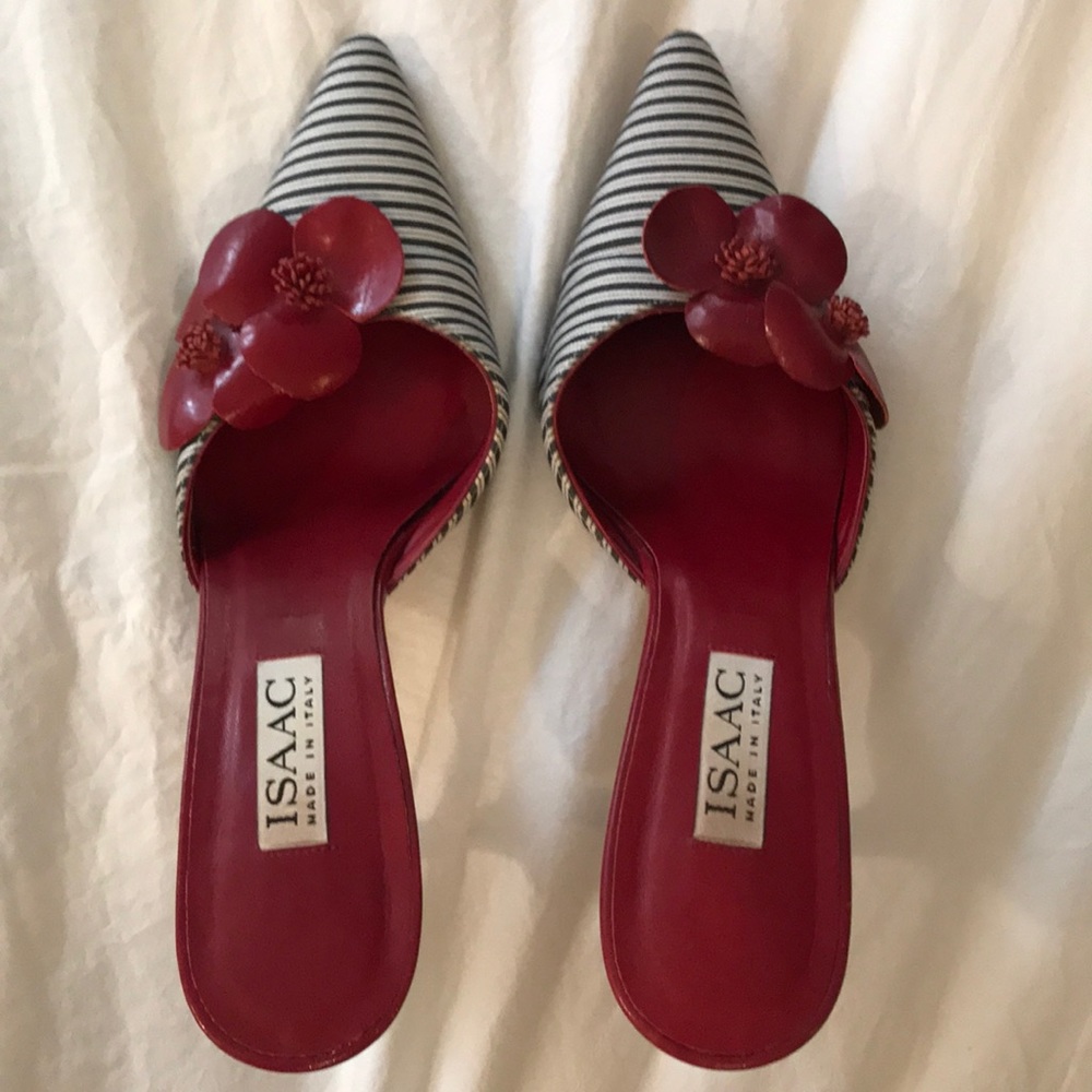 Isaac Mizrah kitten heel mules